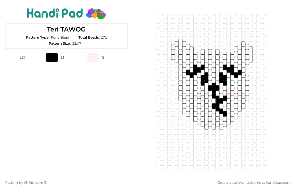 Teri TAWOG - Pony Bead Pattern by t3r14ndc4rr13 on Kandi Pad - teri,amazing world of gumball,character,cartoon,face,animated,playful,expression,white