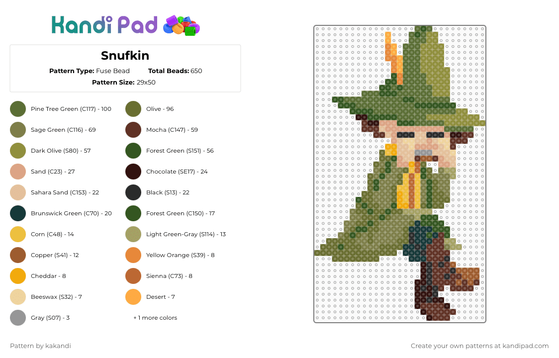 Snufkin - Fuse Bead Pattern by kakandi on Kandi Pad - gold,brown