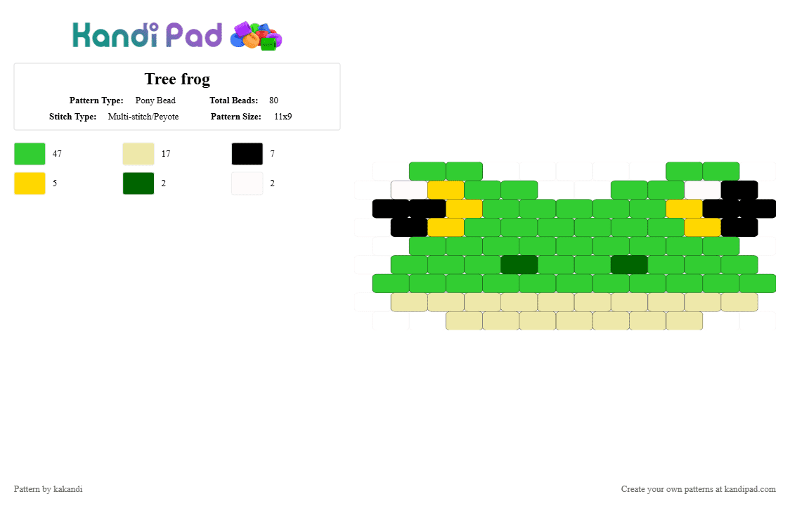 Tree frog - Pony Bead Pattern by kakandi on Kandi Pad - green,yellow,frog,amphibian,animal,cute