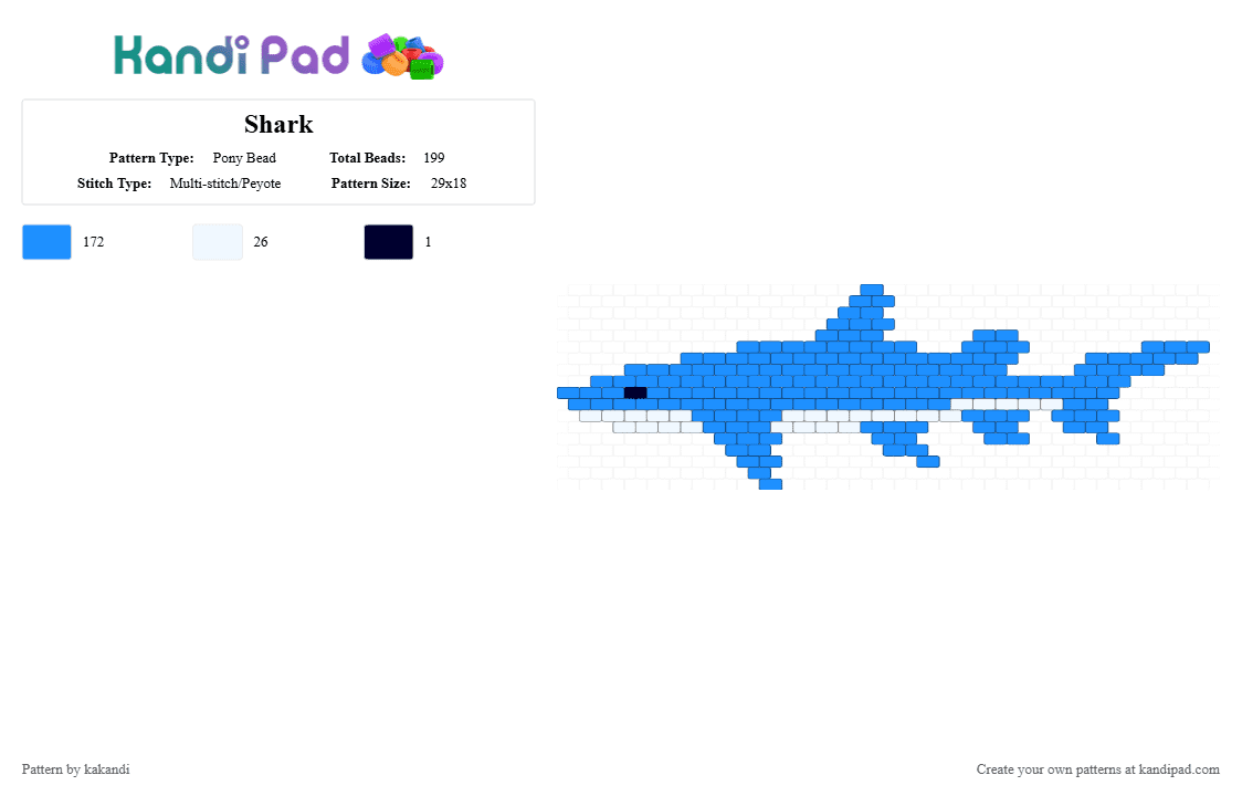 Shark - Pony Bead Pattern by kakandi on Kandi Pad - light blue,shark,fish,animal,blue,sea creature,aquatic