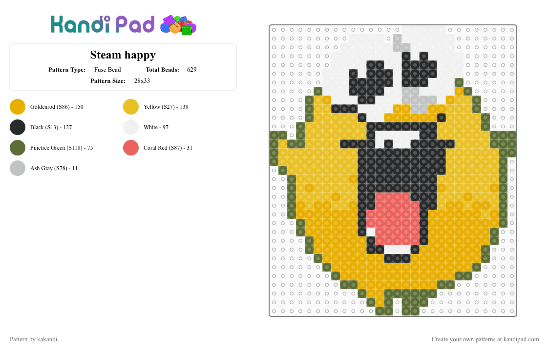 Steam happy - Fuse Bead Pattern by kakandi on Kandi Pad - gold,yellow,orange