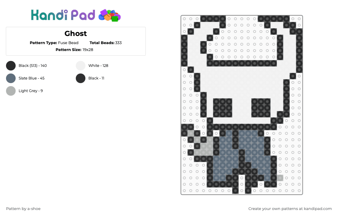 Ghost - Fuse Bead Pattern by a-shoe on Kandi Pad - white,gray,hk,hollow,hollow knight,knight,ghost,little ghost,shade