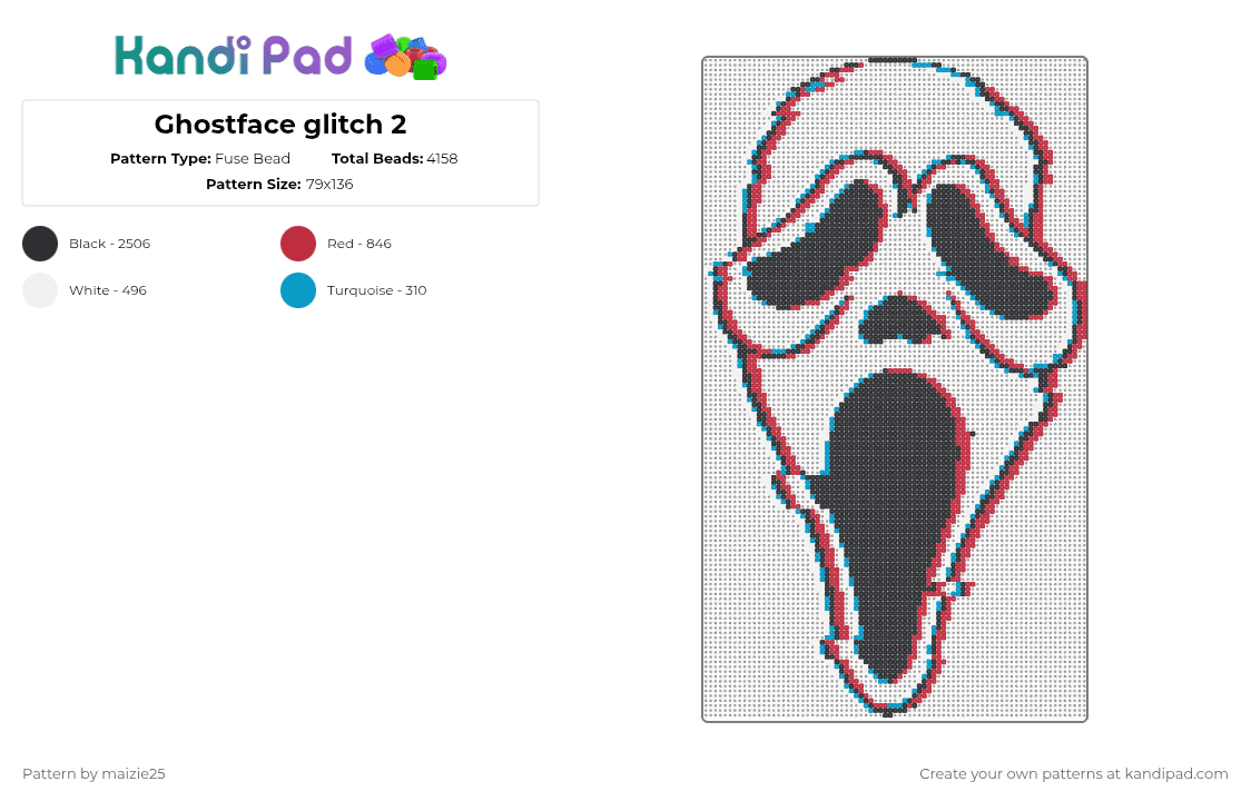 Ghostface glitch 2 - Fuse Bead Pattern by maizie25 on Kandi Pad - black, light blue, red
