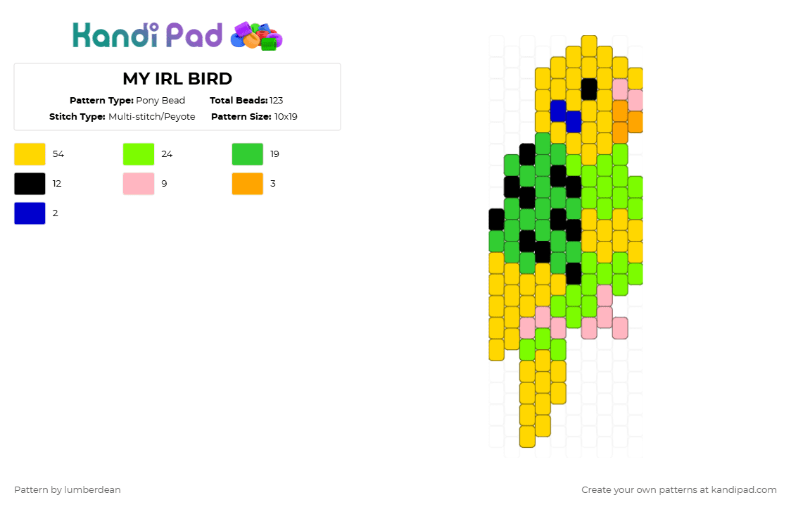 MY IRL BIRD - Pony Bead Pattern by lumberdean on Kandi Pad - yellow,green