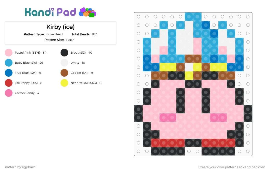 Kirby (ice) - Fuse Bead Pattern by egpham on Kandi Pad - light blue,pink