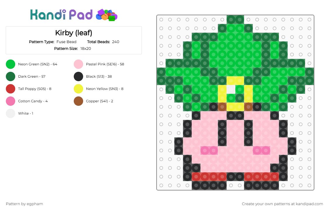 Kirby (leaf) - Fuse Bead Pattern by egpham on Kandi Pad - pink,green