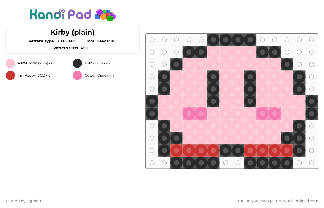 Kirby (plain) - Fuse Bead Pattern by egpham on Kandi Pad - pink