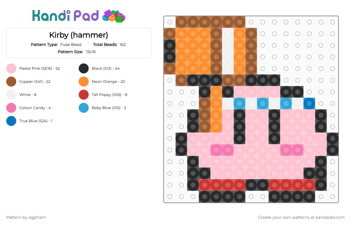 Kirby (hammer) - Fuse Bead Pattern by egpham on Kandi Pad - pink,tan,orange