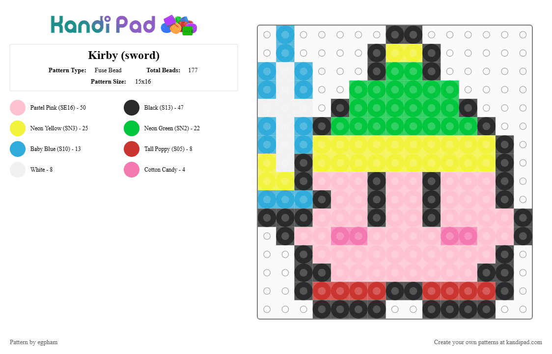 Kirby (sword) - Fuse Bead Pattern by egpham on Kandi Pad - yellow,pink