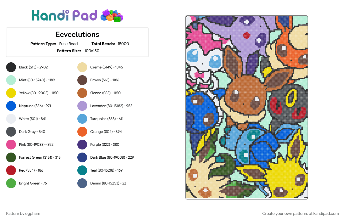 Eeveelutions - Fuse Bead Pattern by egpham on Kandi Pad - beige, brown, colorful, pink, tan