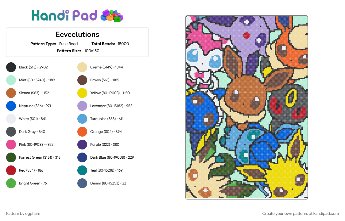 Eeveelutions - Fuse Bead Pattern by egpham on Kandi Pad - beige, brown, colorful, pink, tan