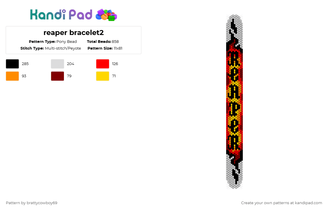 reaper bracelet2 - Pony Bead Pattern by brattycowboy69 on Kandi Pad - red,orange