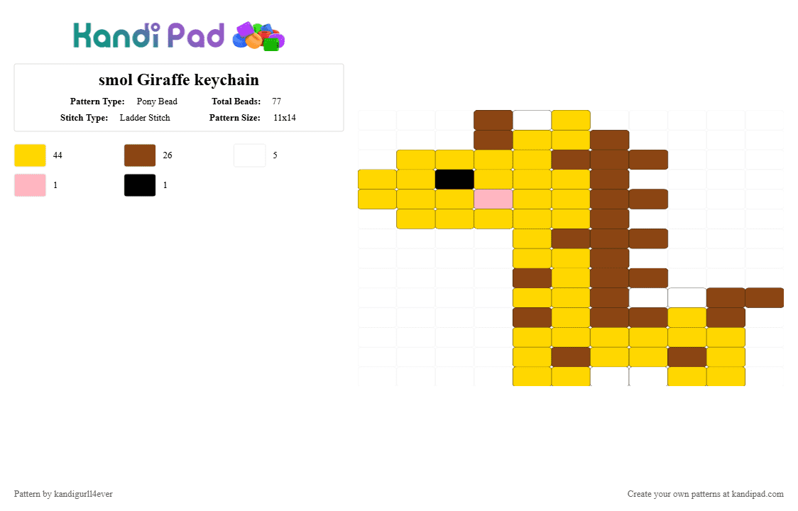 smol Giraffe keychain - Pony Bead Pattern by kandigurll4ever on Kandi Pad - yellow,red,giraffe,cute,keychain,smol