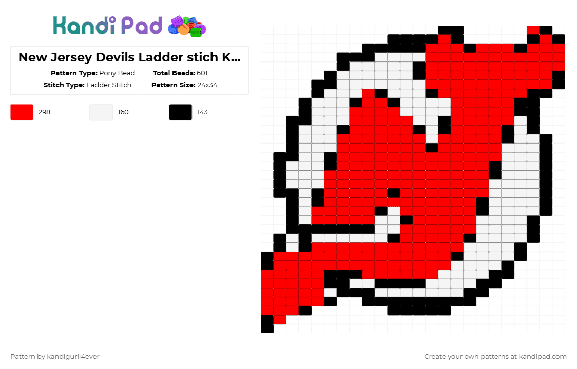 New Jersey Devils Ladder stich Keychain - Pony Bead Pattern by kandigurll4ever on Kandi Pad - red,white,nhl,hockey,new jersey devils