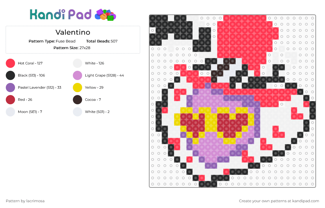 Valentino - Fuse Bead Pattern by lacrimosa on Kandi Pad - red,pink,valentino,hazbin hotel