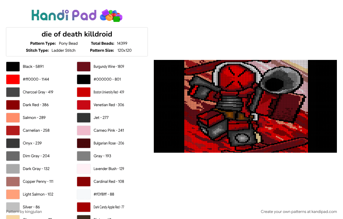 die of death killdroid - Pony Bead Pattern by kingjulian on Kandi Pad - 