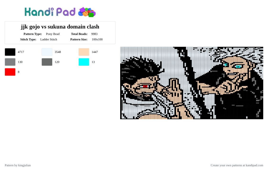 jjk gojo vs sukuna domain clash - Pony Bead Pattern by kingjulian on Kandi Pad - black,white,beige
