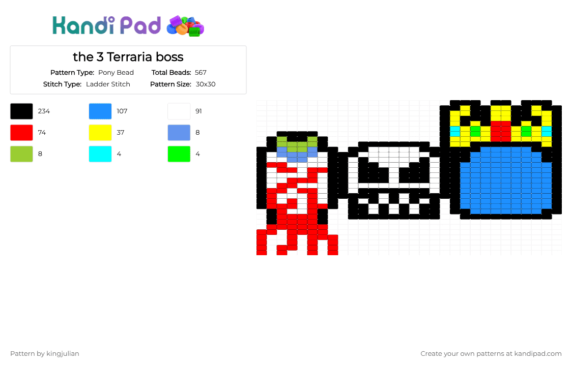 the 3 Terraria boss - Pony Bead Pattern by kingjulian on Kandi Pad - light blue,red