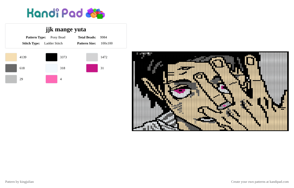 jjk mange yuta - Pony Bead Pattern by kingjulian on Kandi Pad - beige