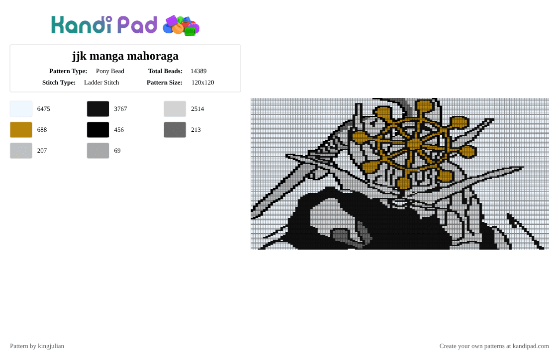 jjk manga mahoraga - Pony Bead Pattern by kingjulian on Kandi Pad - white,gold