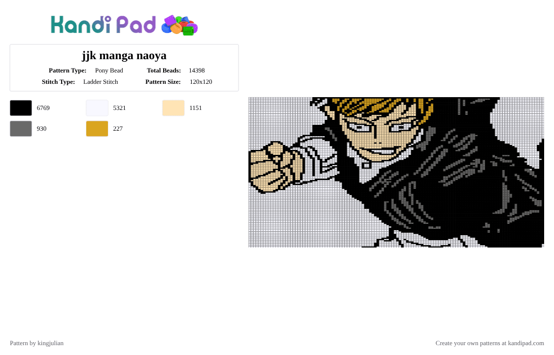 jjk manga naoya - Pony Bead Pattern by kingjulian on Kandi Pad - white,gray,beige