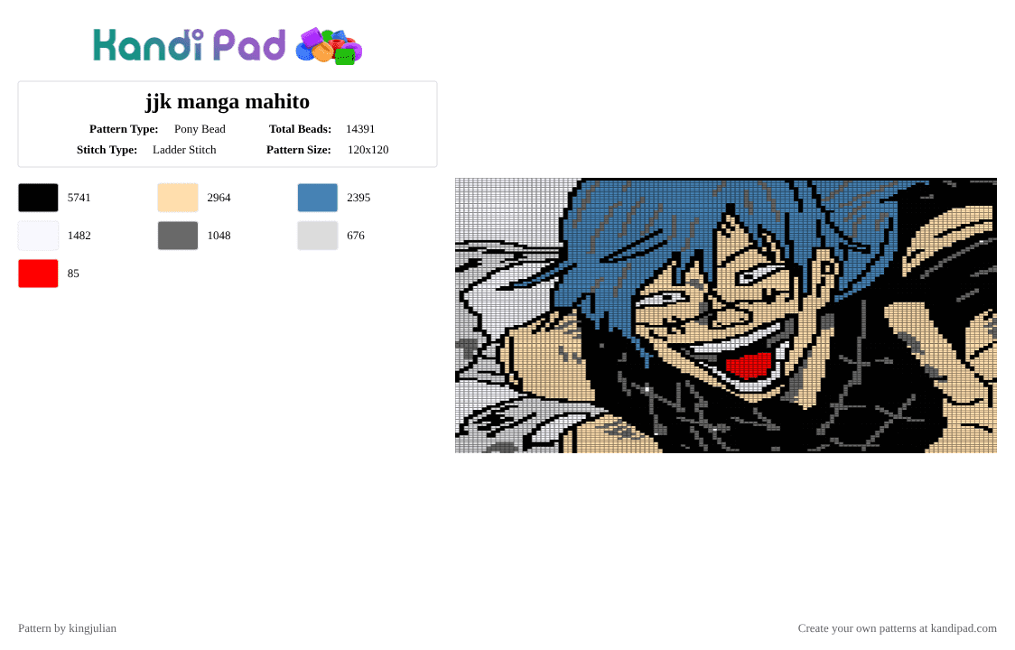 jjk manga mahito - Pony Bead Pattern by kingjulian on Kandi Pad - blue,beige