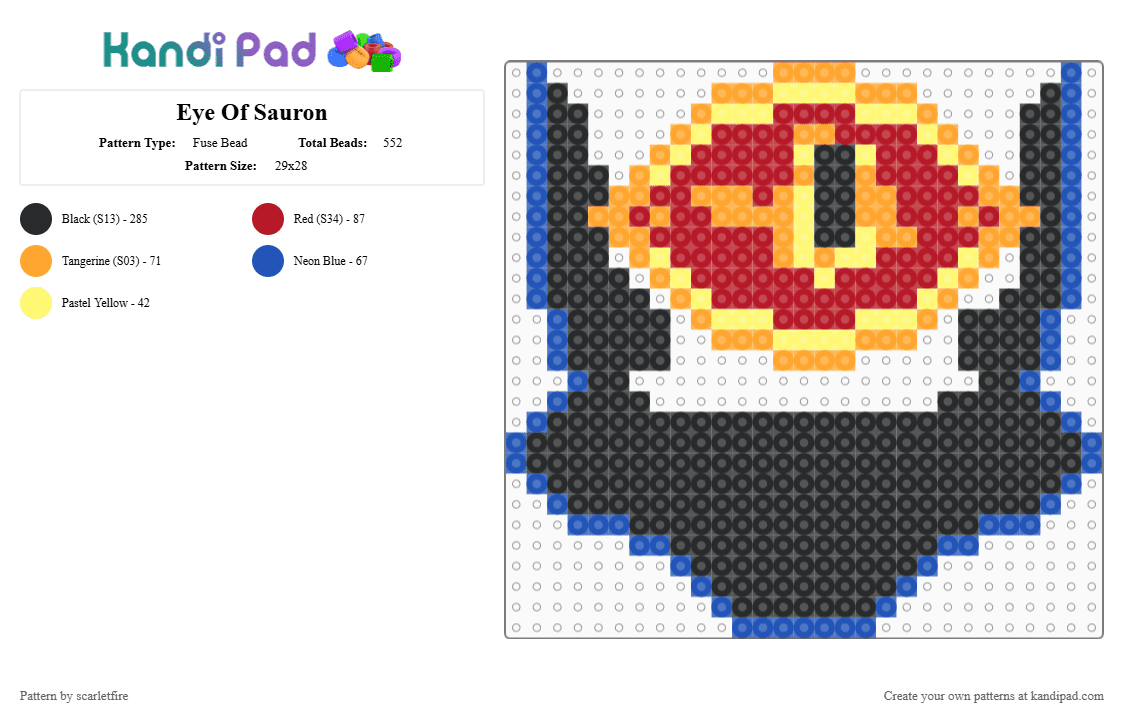 Eye Of Sauron - Fuse Bead Pattern by scarletfire on Kandi Pad - black, blue, orange, red