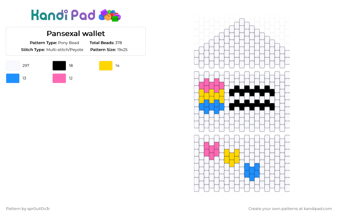 Pansexal wallet - Pony Bead Pattern by spr0utl0v3r on Kandi Pad - white,yellow,pink,light blue