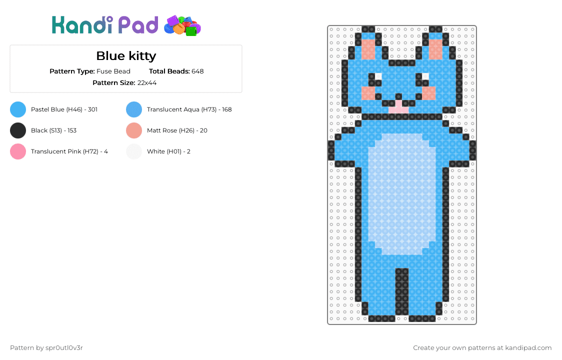 Blue kitty - Fuse Bead Pattern by spr0utl0v3r on Kandi Pad - light blue
