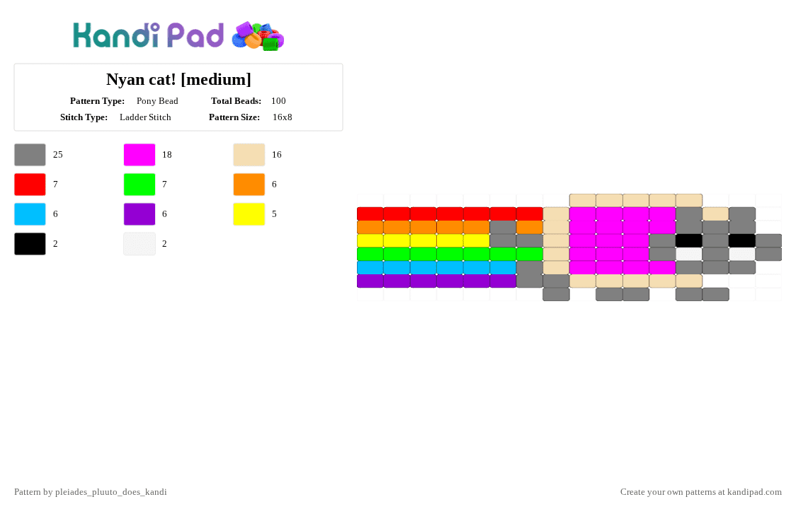 Nyan cat! [medium] - Pony Bead Pattern by pluuto_nova_does_kandi on Kandi Pad - gray,beige,pink