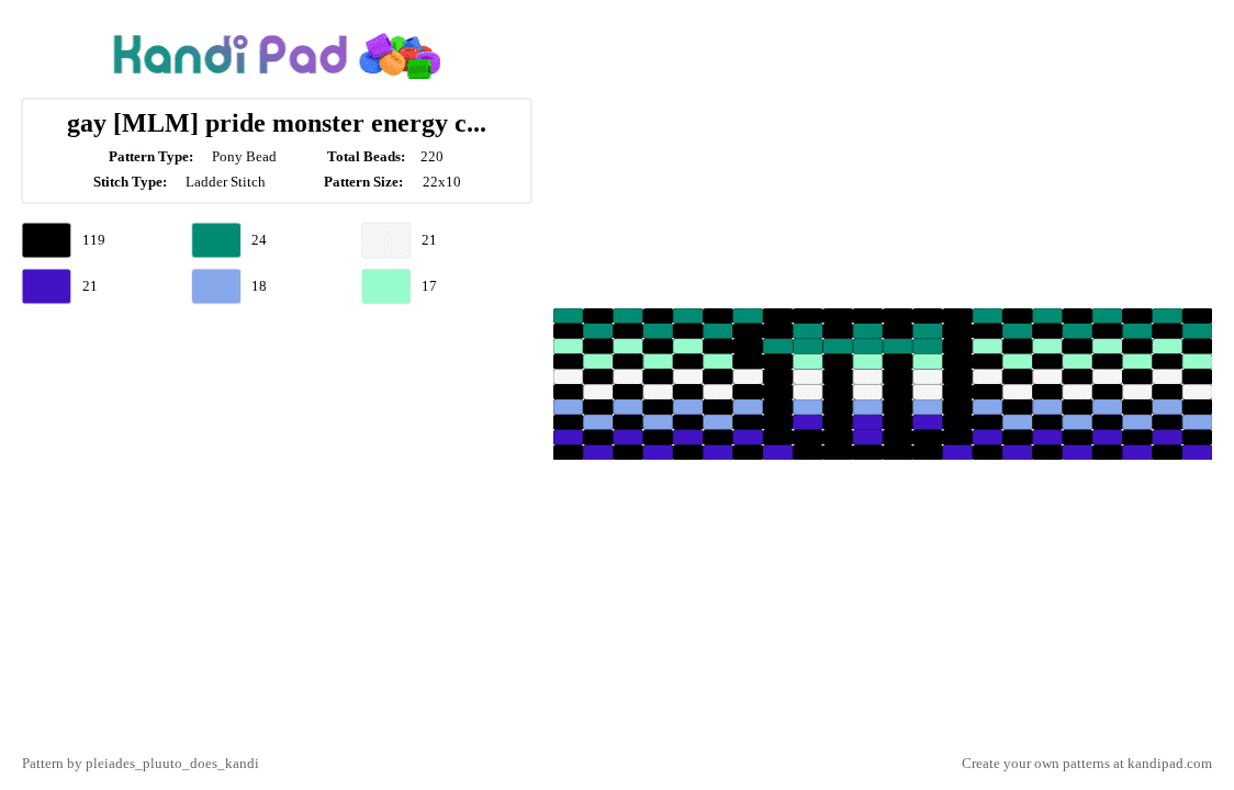 gay [MLM] pride monster energy checkered cuff - Pony Bead Pattern by pluuto_nova_does_kandi on Kandi Pad - black,teal,lgbtq,gay,pride,monster,checkered,energy,cuff,blueblackwhitegreen