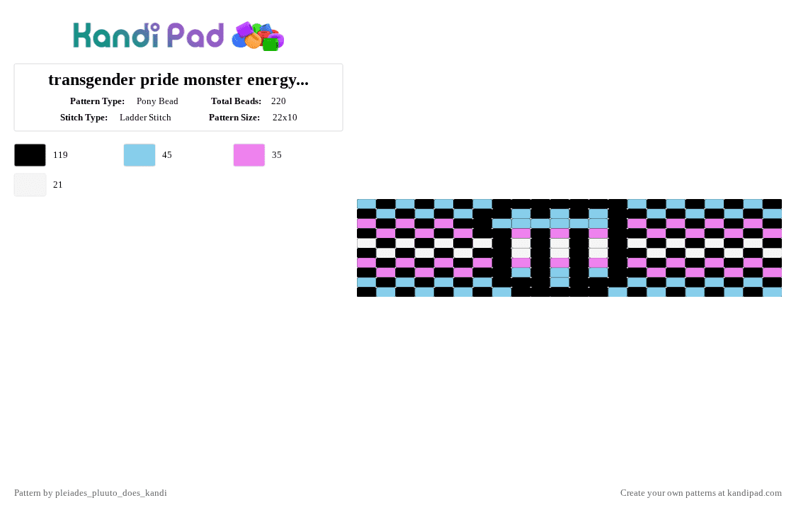 transgender pride monster energy checkered cuff [medium] - Pony Bead Pattern by pluuto_nova_does_kandi on Kandi Pad - black,light blue,pink,transgender,pride,lgbtq,monster,energy,checkered,blackwhitepinkblue,cuff
