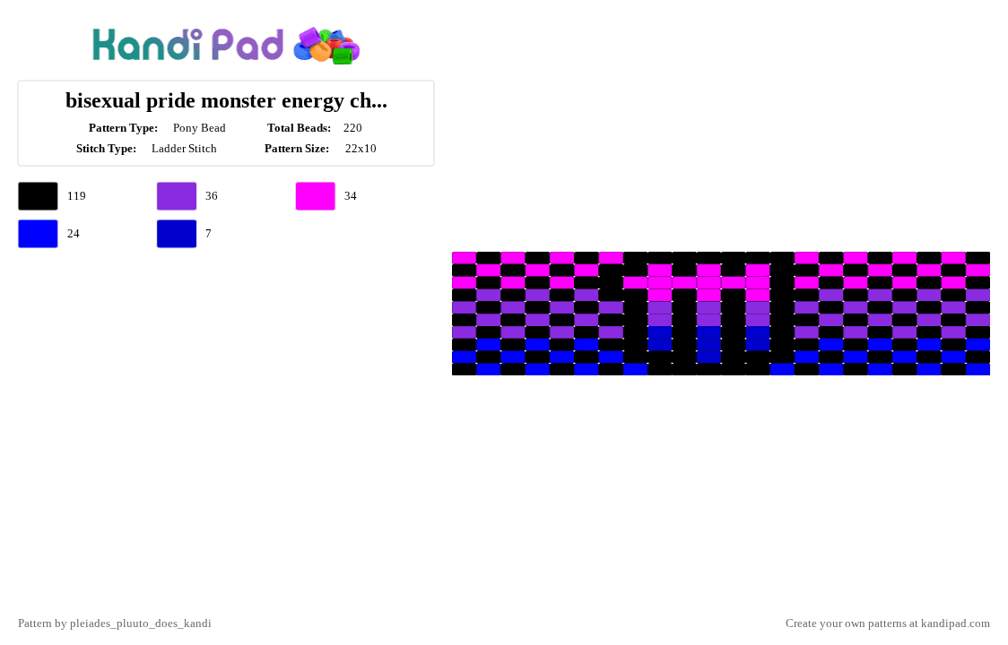 bisexual pride monster energy checkered cuff [medium] - Pony Bead Pattern by pluuto_nova_does_kandi on Kandi Pad - purple,pink,bisexual,pride,cuff,checkered,lgbtqia,blackpinkbluepurple,monster,energy