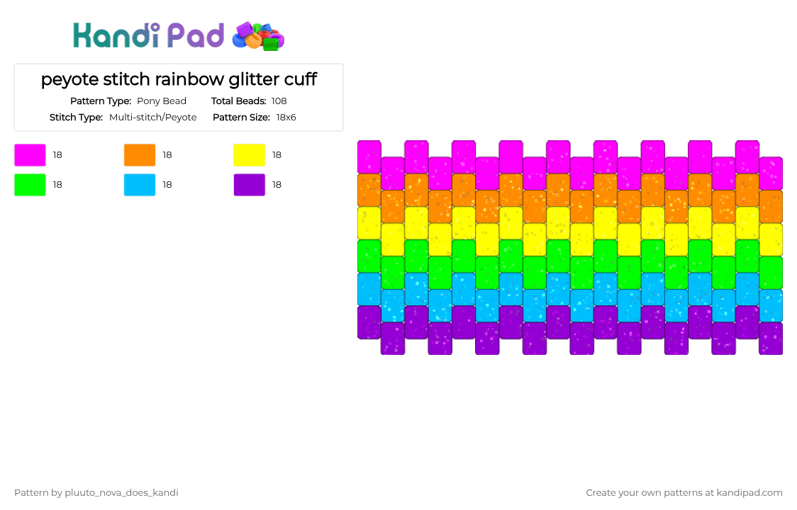 peyote stitch rainbow glitter cuff - Pony Bead Pattern by pluuto_nova_does_kandi on Kandi Pad - orange,green,purple,colorful,glitter,rainbow,gay,glittery,easy,peyote,lgbtq,manwhatdoiputhere