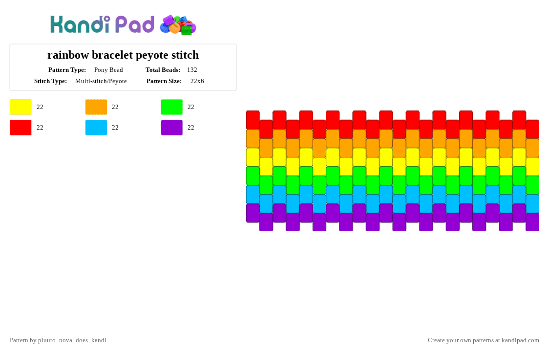 rainbow bracelet peyote stitch - Pony Bead Pattern by pluuto_nova_does_kandi on Kandi Pad - orange,red,purple,colorful,rainbow,peyote,kandi,stitch,gay,lgbtq,pride,cat