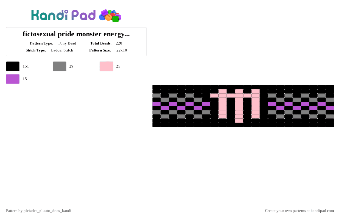 fictosexual pride monster energy checkered cuff [medium] - Pony Bead Pattern by pluuto_nova_does_kandi on Kandi Pad - black,pink,gray,fictosexual,cuff,monster,energy,pride,blackppinkmagentagray,checkered,lgbtqia