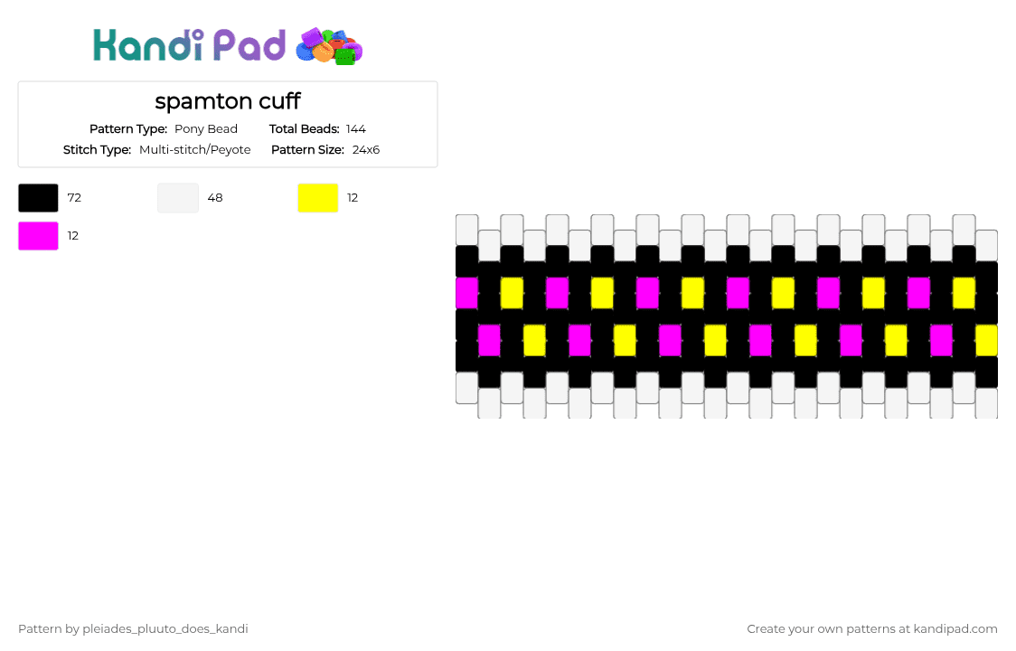 spamton cuff - Pony Bead Pattern by pluuto_nova_does_kandi on Kandi Pad - black, cuff, deltarune, pink, spamton, white, yellow