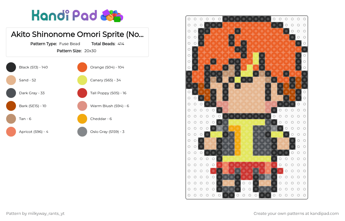 Akito Shinonome Omori Sprite (Not Mine) - Fuse Bead Pattern by milkyway_rants_yt on Kandi Pad - akito, beige, orange, pjsk, projectsekai, vbs, vocaloid