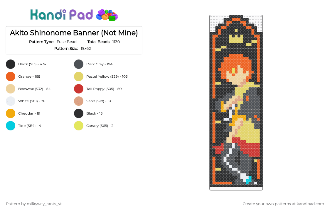 Akito Shinonome Banner (Not Mine) - Fuse Bead Pattern by milkyway_rants_yt on Kandi Pad - black,orange,yellow,gray,pjsk,akito,miku,vbs,perler