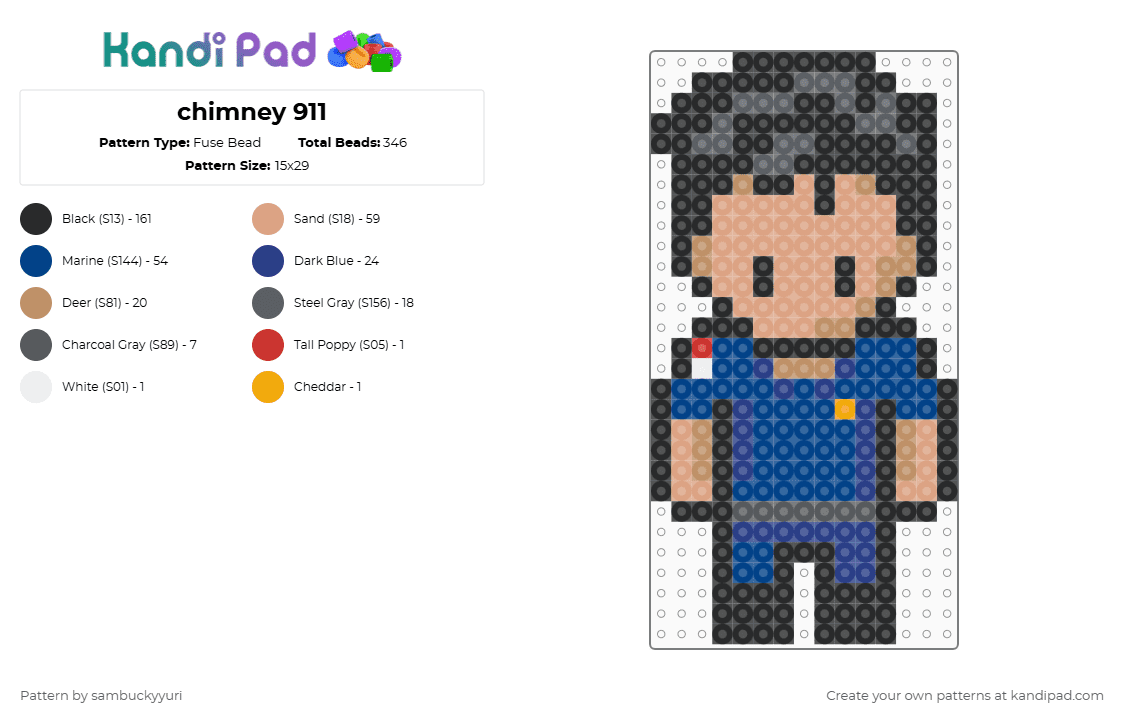 chimney 911 - Fuse Bead Pattern by sambuckyyuri on Kandi Pad - beige, black, blue