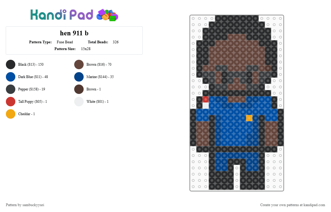 hen 911 b - Fuse Bead Pattern by sambuckyyuri on Kandi Pad - black, blue, brown