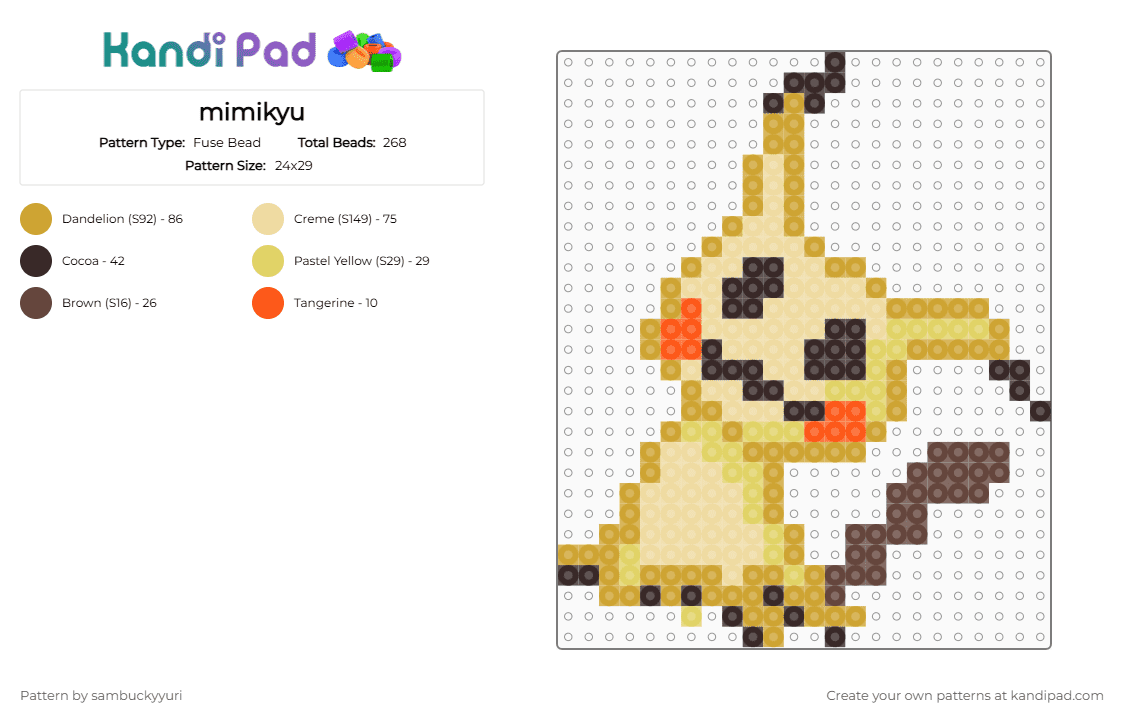 mimikyu - Fuse Bead Pattern by sambuckyyuri on Kandi Pad - beige, brown, orange