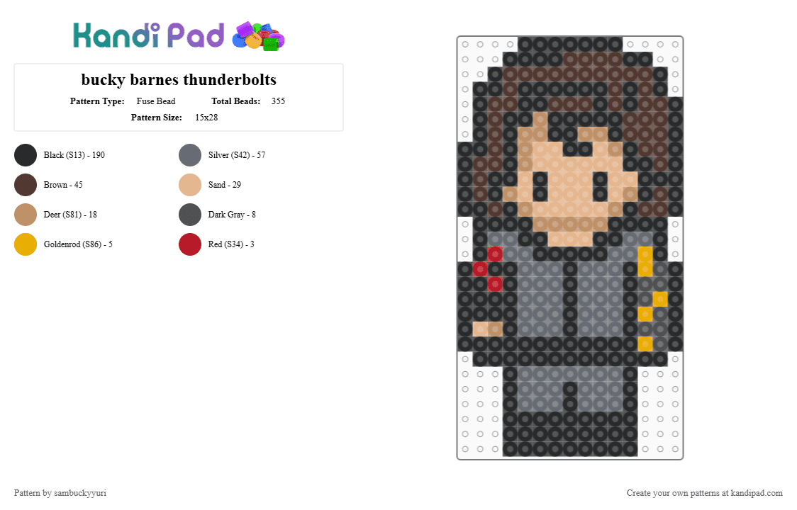 bucky barnes thunderbolts - Fuse Bead Pattern by sambuckyyuri on Kandi Pad - beige, black, brown, gray