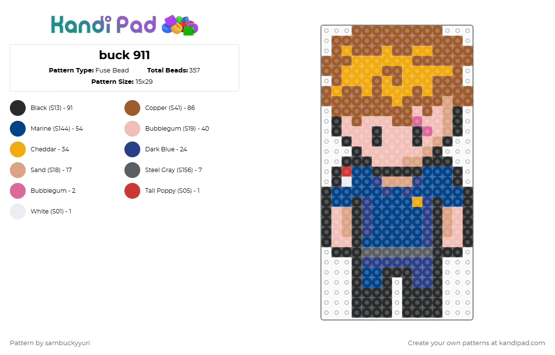 buck 911 - Fuse Bead Pattern by sambuckyyuri on Kandi Pad - beige, blue, orange, tan