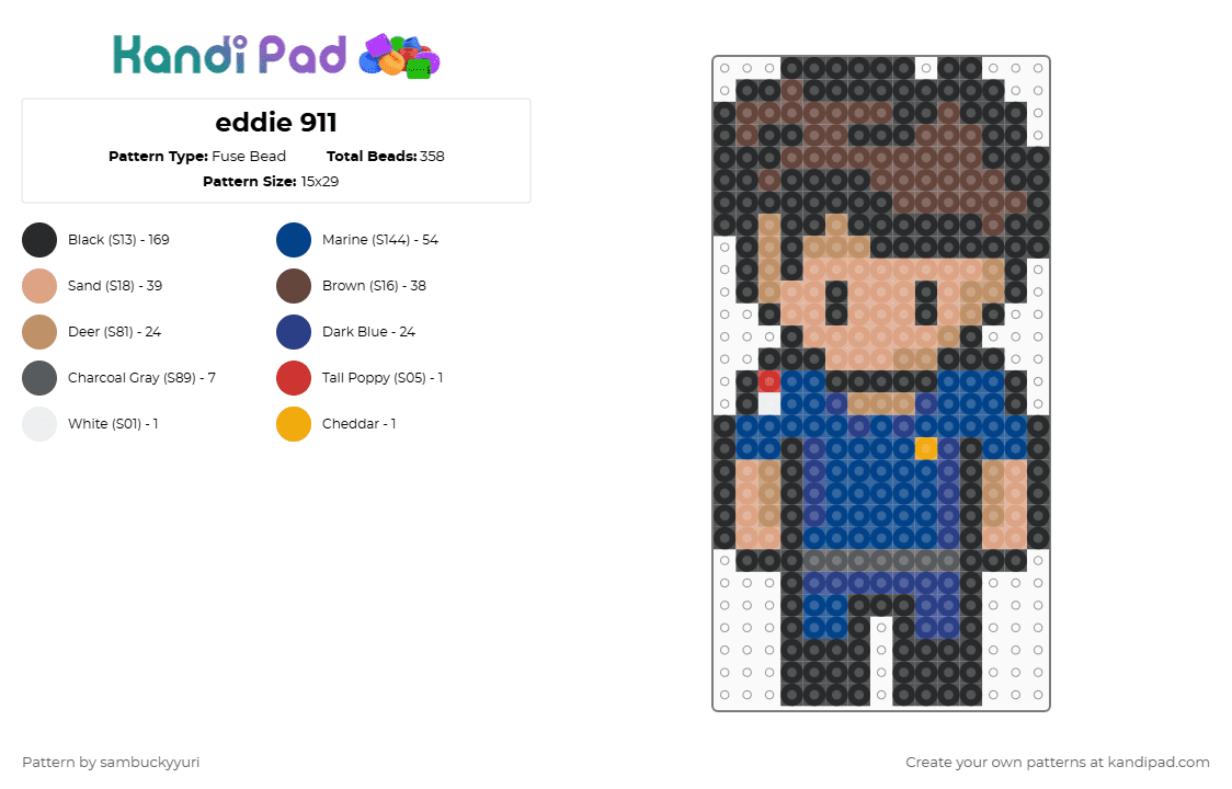 eddie 911 - Fuse Bead Pattern by sambuckyyuri on Kandi Pad - beige, black, blue, brown