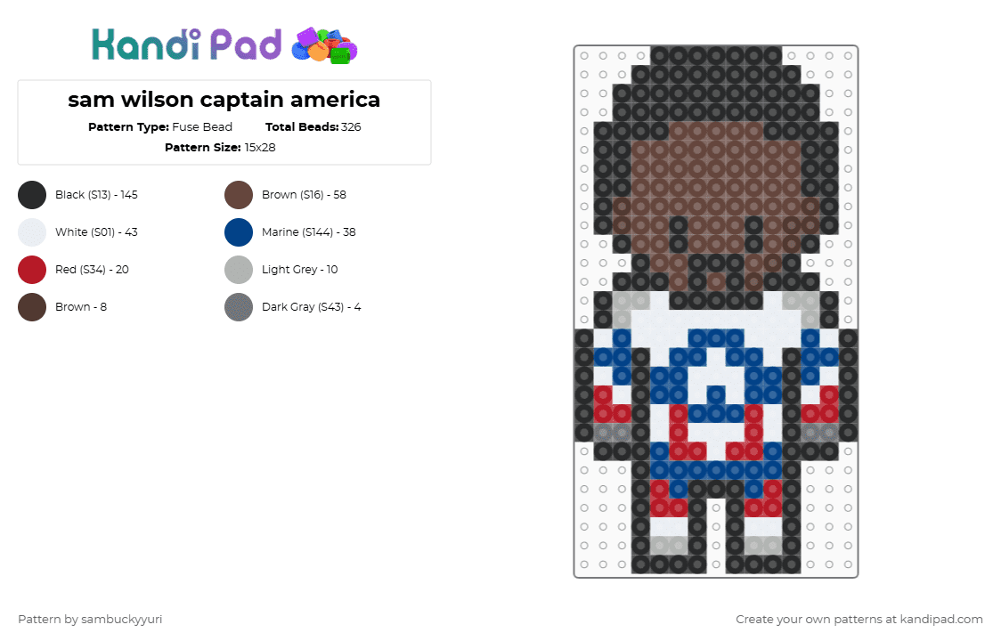 sam wilson captain america - Fuse Bead Pattern by sambuckyyuri on Kandi Pad - black, blue, brown