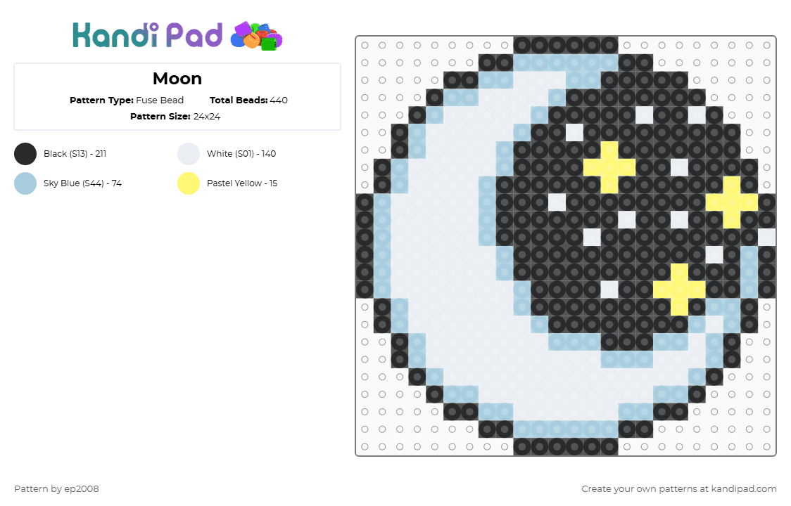 Moon - Fuse Bead Pattern by ep2008 on Kandi Pad - white,light blue