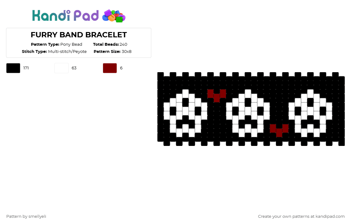 FURRY BAND BRACELET - Pony Bead Pattern by smellyeli on Kandi Pad - black,white,furry,bracelet,kandi,emo,alt