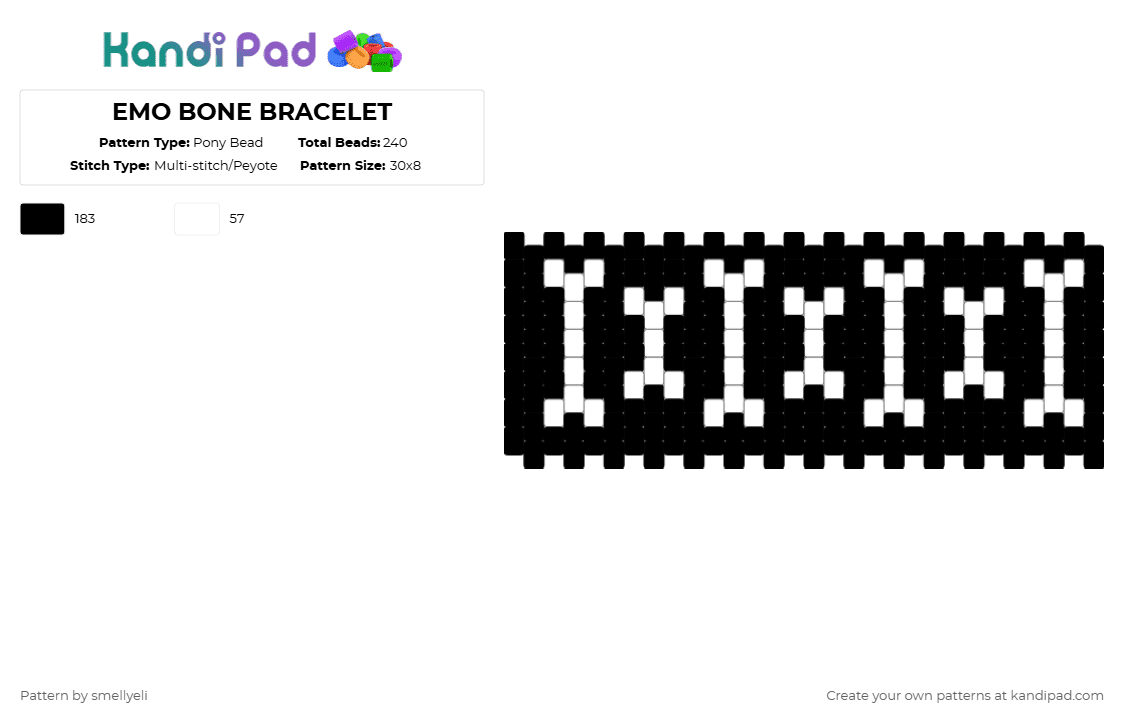EMO BONE BRACELET - Pony Bead Pattern by smellyeli on Kandi Pad - alt, band, black, bracelet, emo, furry, grunge