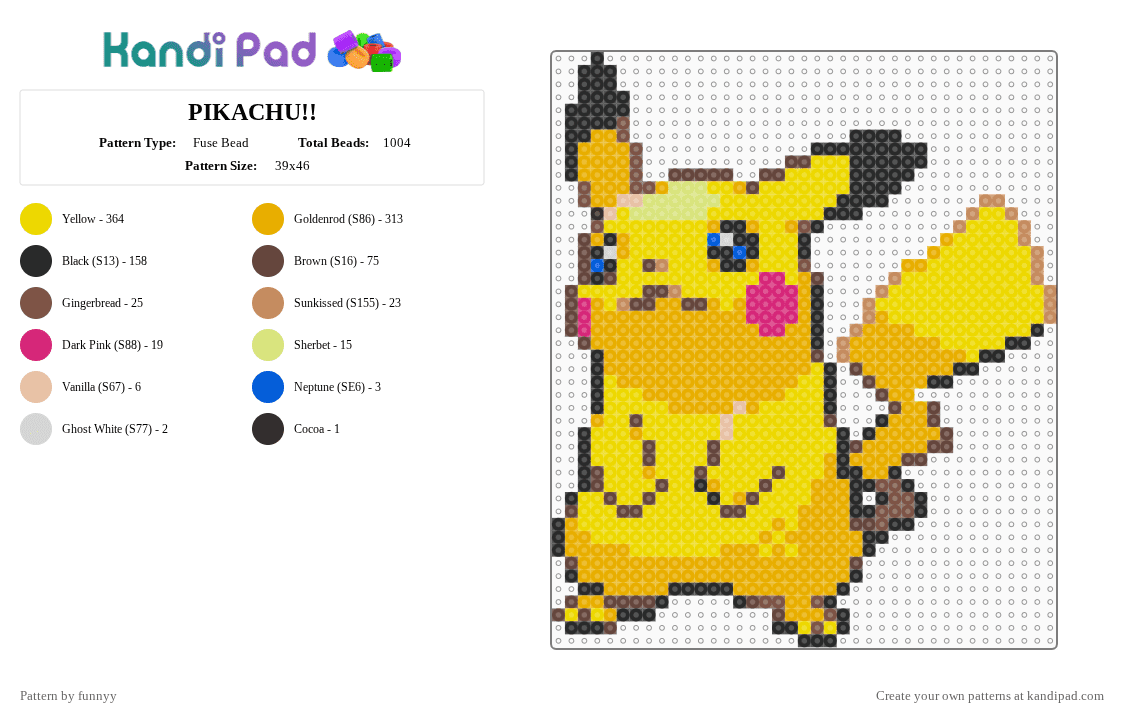 PIKACHU!! - Fuse Bead Pattern by funnyy on Kandi Pad - orange,yellow,pokemon